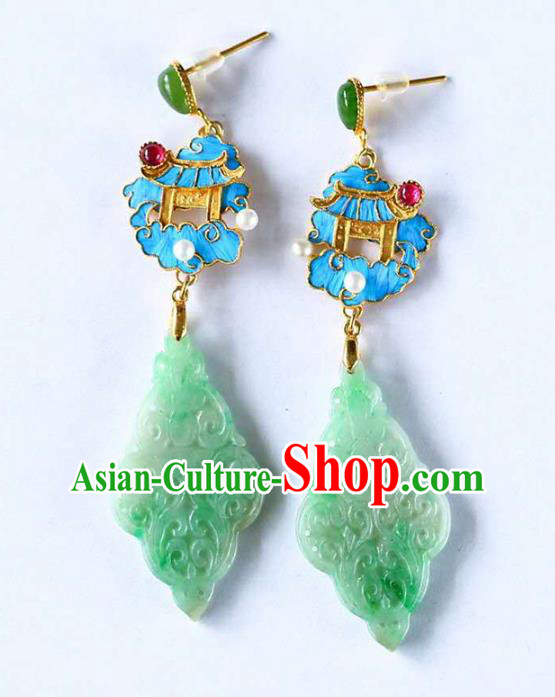 Handmade China Traditional Jewelry National Cheongsam Jade Earrings Heavenly Palace Eardrop Accessories