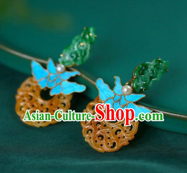 Handmade China Eardrop Accessories Traditional Jewelry National Cheongsam Yellow Jade Earrings