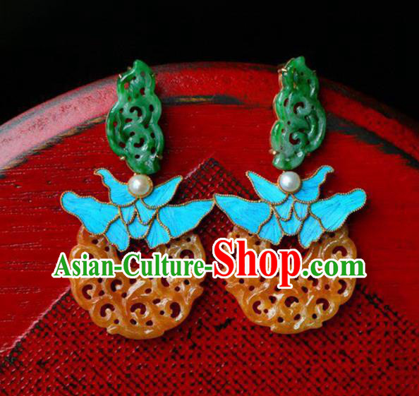 Handmade China Eardrop Accessories Traditional Jewelry National Cheongsam Yellow Jade Earrings