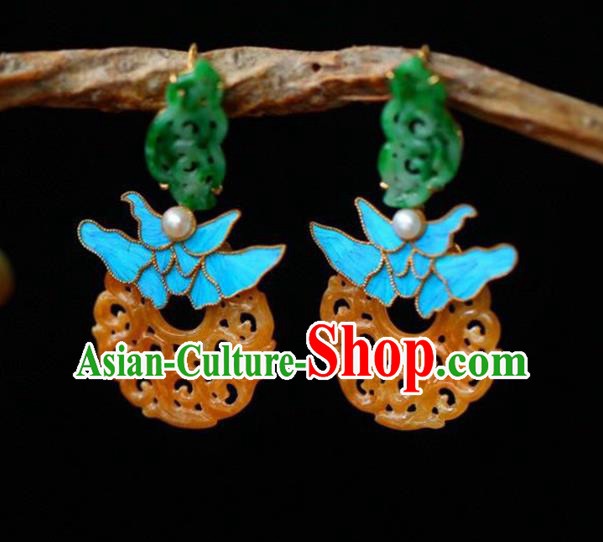 Handmade China Eardrop Accessories Traditional Jewelry National Cheongsam Yellow Jade Earrings