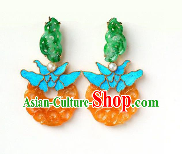 Handmade China Eardrop Accessories Traditional Jewelry National Cheongsam Yellow Jade Earrings