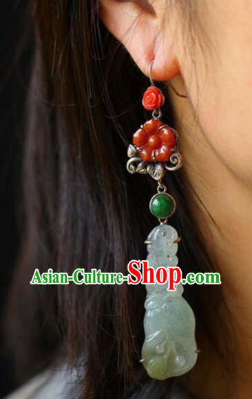 Handmade China Traditional Jade Jewelry National Cheongsam Earrings Wedding Eardrop Accessories