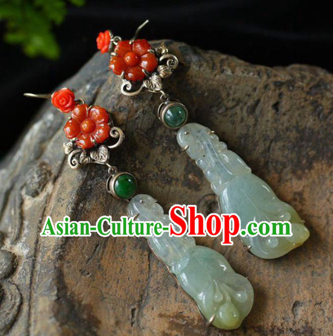 Handmade China Traditional Jade Jewelry National Cheongsam Earrings Wedding Eardrop Accessories
