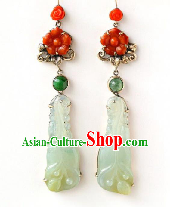 Handmade China Traditional Jade Jewelry National Cheongsam Earrings Wedding Eardrop Accessories