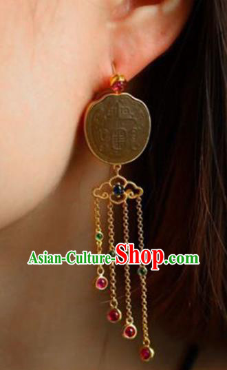 Handmade China Tourmaline Tassel Eardrop Accessories Traditional Jade Jewelry National Cheongsam Earrings