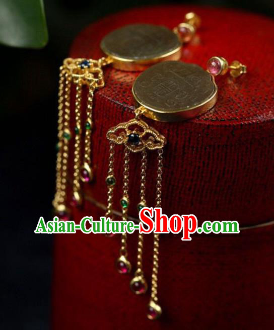 Handmade China Tourmaline Tassel Eardrop Accessories Traditional Jade Jewelry National Cheongsam Earrings