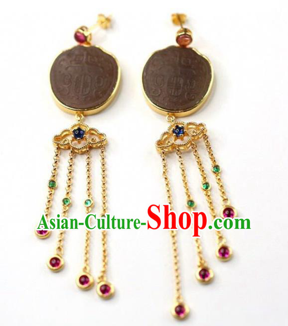 Handmade China Tourmaline Tassel Eardrop Accessories Traditional Jade Jewelry National Cheongsam Earrings