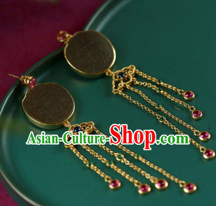 Handmade China Tourmaline Tassel Eardrop Accessories Traditional Jade Jewelry National Cheongsam Earrings