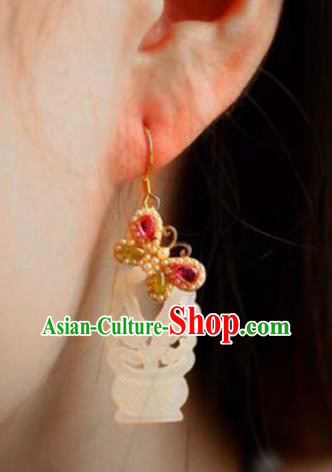 Handmade China Gems Butterfly Eardrop Accessories Traditional Jade Jewelry National Cheongsam Pearls Earrings