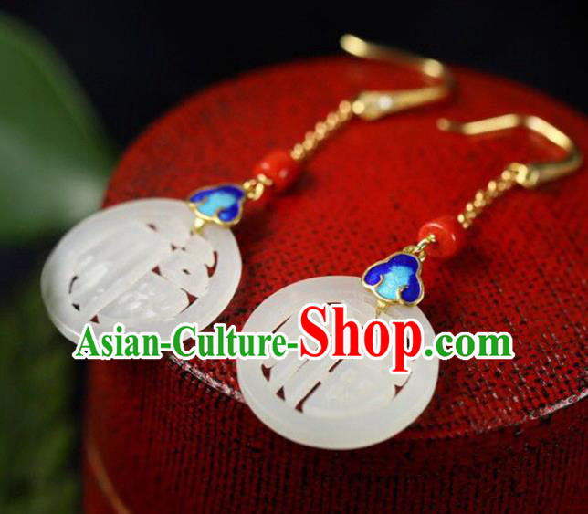 Handmade China Jade Eardrop Accessories Traditional Jewelry National Cheongsam Blueing Earrings