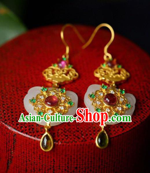 Handmade China Tourmaline Eardrop Accessories Traditional Jewelry National Cheongsam Jade Lock Earrings