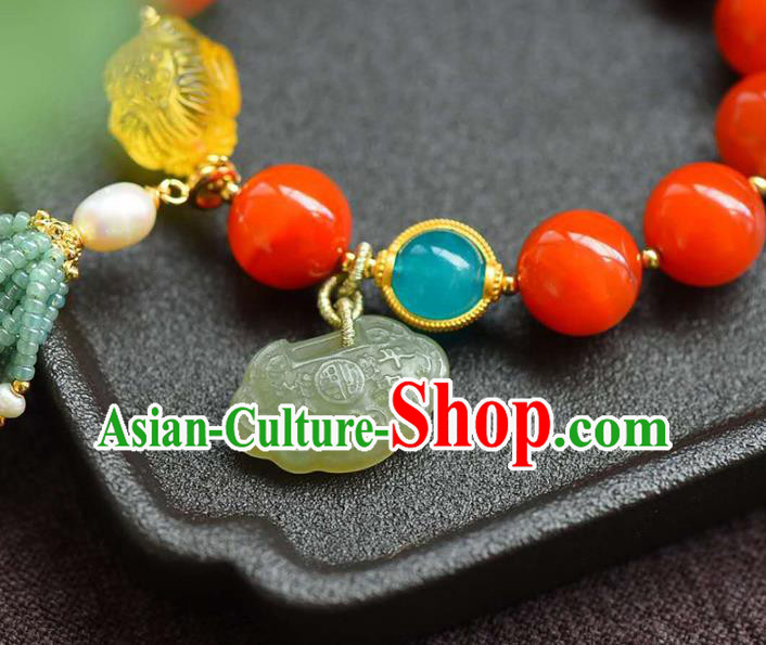 China Handmade Beads Tassel Bracelet Traditional Jewelry Accessories National Beeswax Lotus Agate Bangle