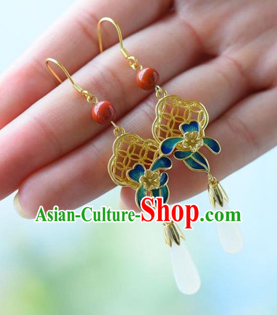 Handmade China Eardrop Accessories Traditional Jewelry National Cheongsam Blueing Flower Earrings