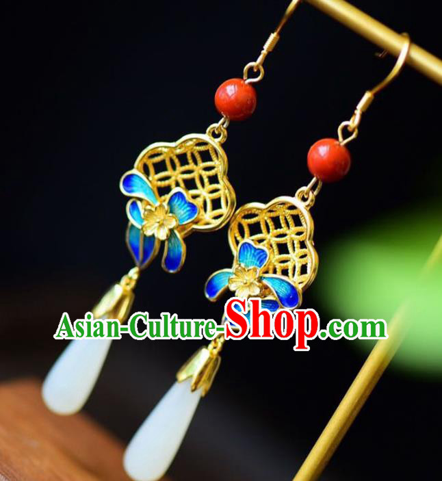 Handmade China Eardrop Accessories Traditional Jewelry National Cheongsam Blueing Flower Earrings