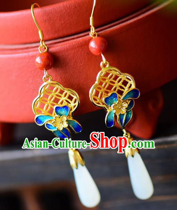 Handmade China Eardrop Accessories Traditional Jewelry National Cheongsam Blueing Flower Earrings