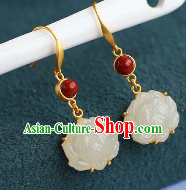 Handmade China Agate Eardrop Accessories Traditional Jewelry National Cheongsam Jade Lotus Earrings