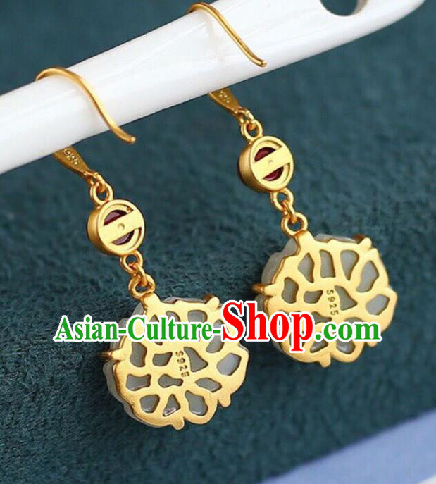 Handmade China Agate Eardrop Accessories Traditional Jewelry National Cheongsam Jade Lotus Earrings