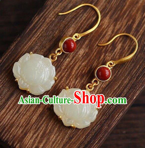 Handmade China Agate Eardrop Accessories Traditional Jewelry National Cheongsam Jade Lotus Earrings