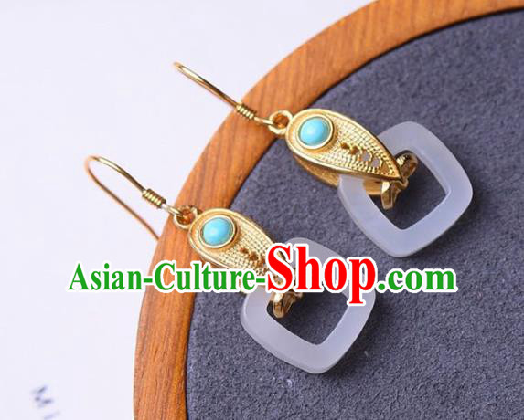 Handmade China Kallaite Eardrop Accessories Traditional Jewelry National Cheongsam White Nephire Earrings