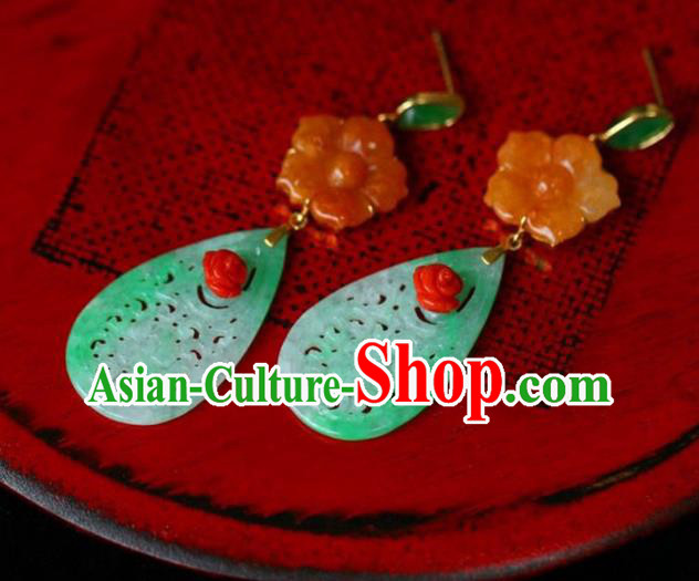 Handmade China Agate Plum Eardrop Accessories Traditional Jewelry National Cheongsam Jade Earrings