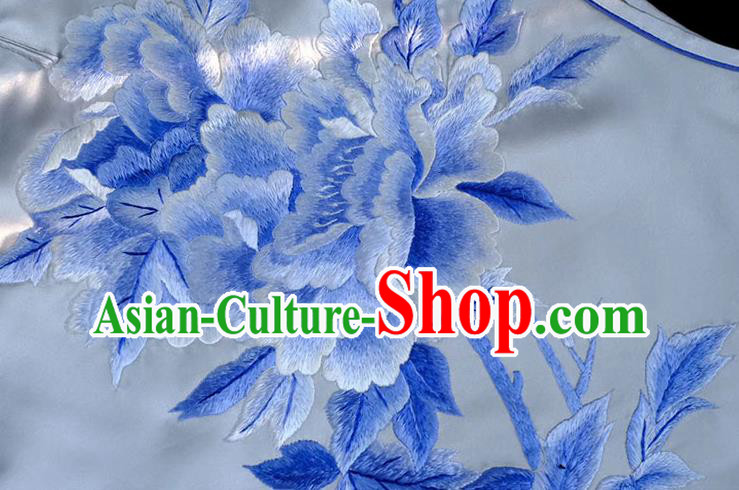 Chinese Embroidered Peony Vest Upper Outer Garment Traditional White Silk Waistcoat Costume