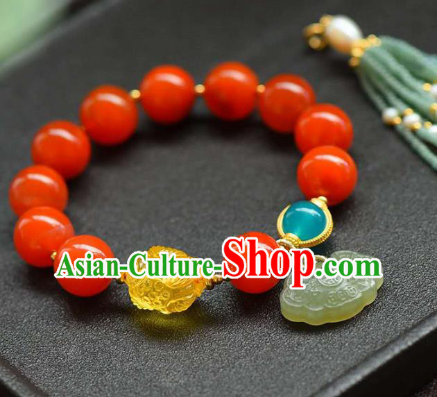 China Handmade Beads Tassel Bracelet Traditional Jewelry Accessories National Beeswax Lotus Agate Bangle