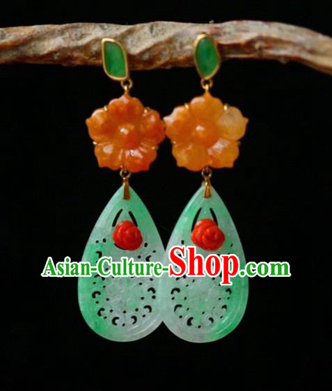 Handmade China Agate Plum Eardrop Accessories Traditional Jewelry National Cheongsam Jade Earrings