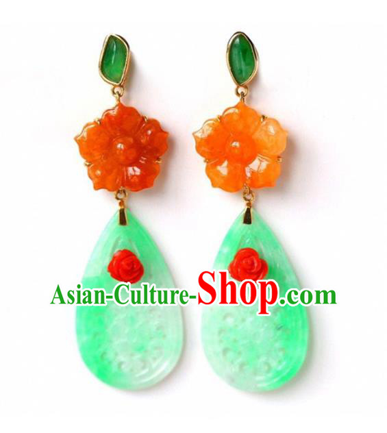 Handmade China Agate Plum Eardrop Accessories Traditional Jewelry National Cheongsam Jade Earrings