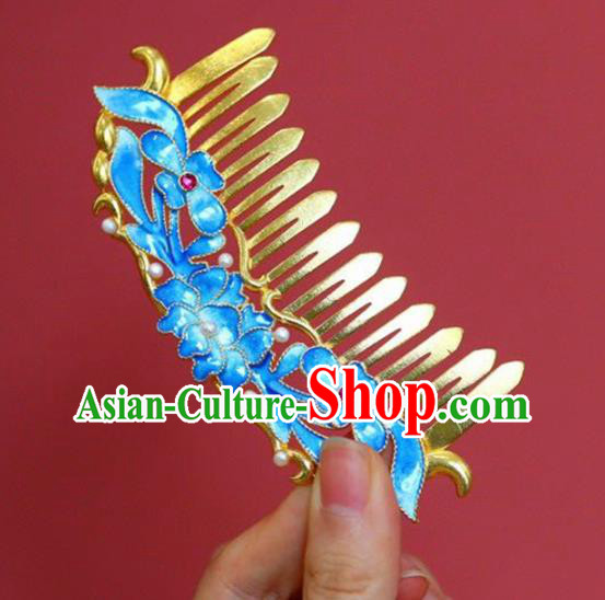 Chinese Traditional Cloisonne Lotus Hairpin Handmade Ancient Qing Dynasty Court Pearls Hair Comb