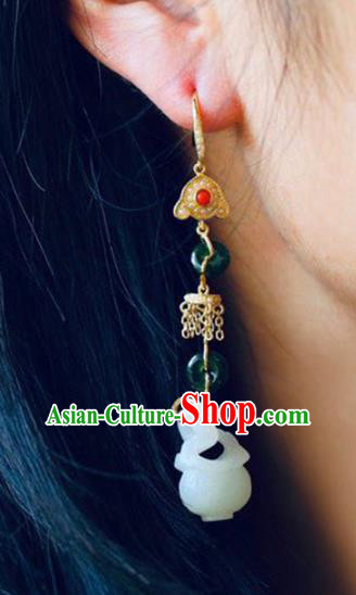 Handmade China Jade Censer Eardrop Accessories Traditional Jewelry National Cheongsam Gems Earrings