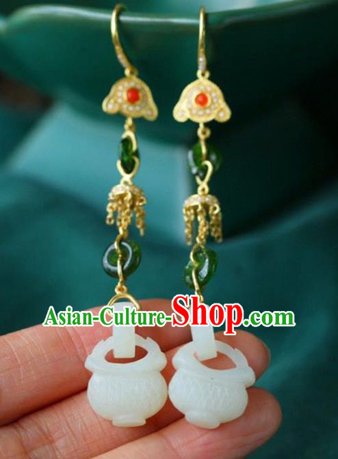 Handmade China Jade Censer Eardrop Accessories Traditional Jewelry National Cheongsam Gems Earrings
