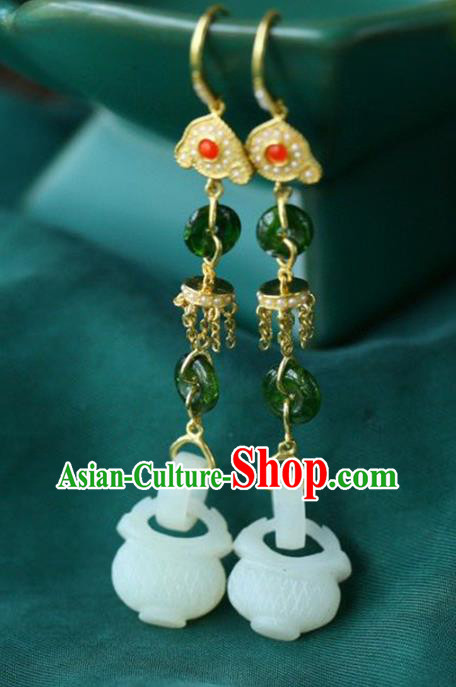 Handmade China Jade Censer Eardrop Accessories Traditional Jewelry National Cheongsam Gems Earrings