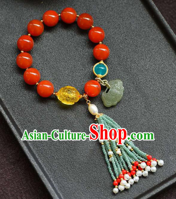 China Handmade Beads Tassel Bracelet Traditional Jewelry Accessories National Beeswax Lotus Agate Bangle