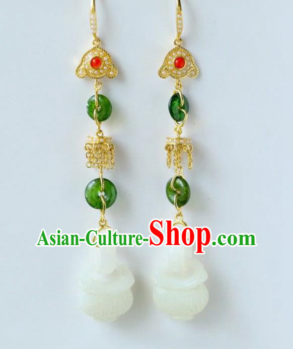 Handmade China Jade Censer Eardrop Accessories Traditional Jewelry National Cheongsam Gems Earrings