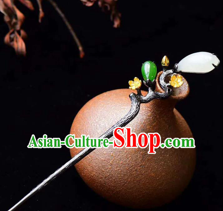 Chinese National Jade Hair Jewelry Traditional Handmade Hair Accessories Plum Blossom Hairpin
