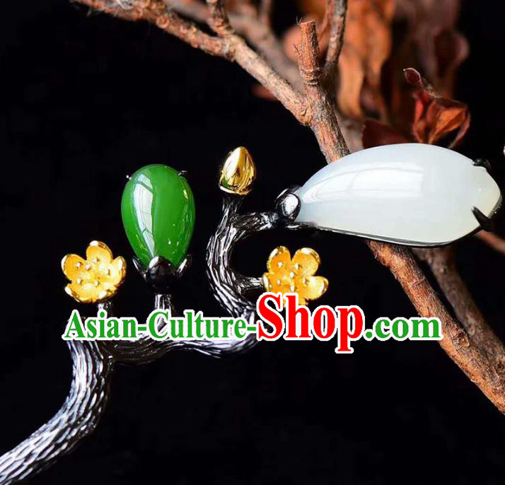 Chinese National Jade Hair Jewelry Traditional Handmade Hair Accessories Plum Blossom Hairpin