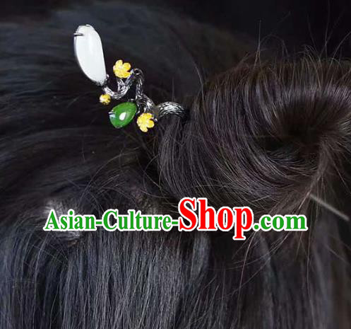 Chinese National Jade Hair Jewelry Traditional Handmade Hair Accessories Plum Blossom Hairpin