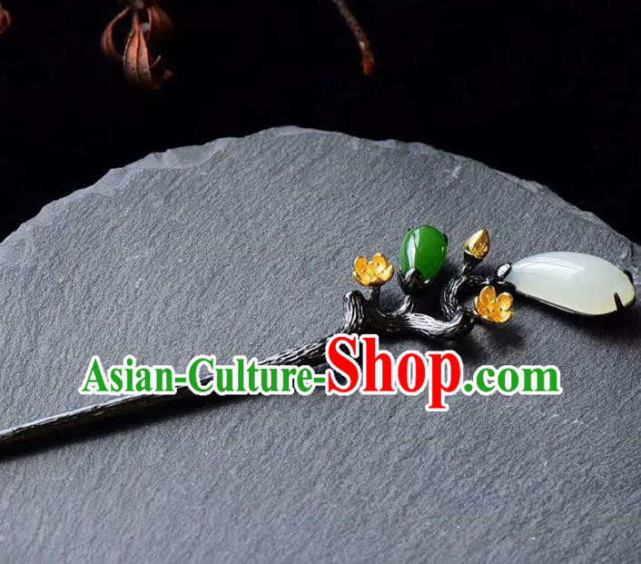 Chinese National Jade Hair Jewelry Traditional Handmade Hair Accessories Plum Blossom Hairpin