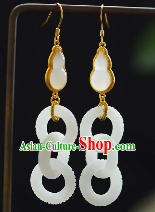 Handmade China Jade Accessories Gourd Earrings Jewelry Traditional Cheongsam Eardrop