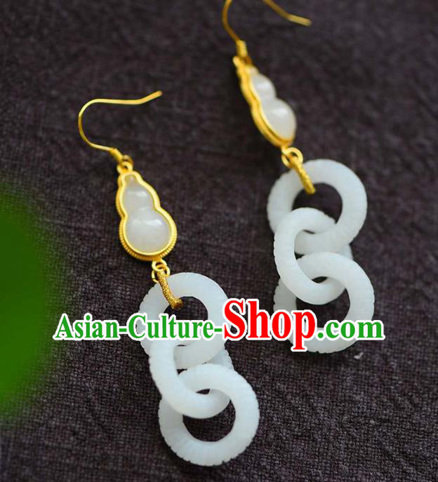 Handmade China Jade Accessories Gourd Earrings Jewelry Traditional Cheongsam Eardrop