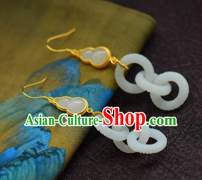 Handmade China Jade Accessories Gourd Earrings Jewelry Traditional Cheongsam Eardrop