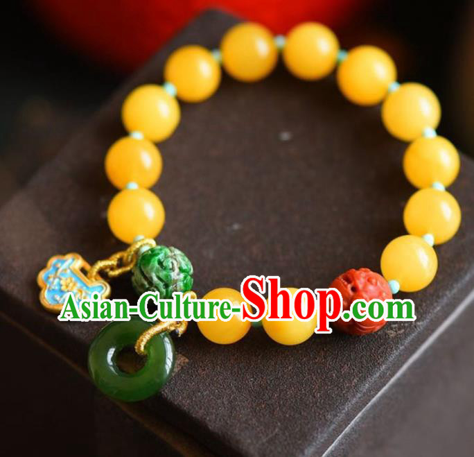 China Handmade Beeswax Bracelet Traditional Jewelry Accessories National Cloisonne Jadeite Bangle