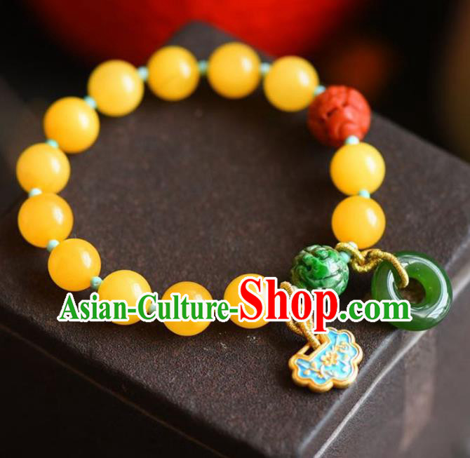 China Handmade Beeswax Bracelet Traditional Jewelry Accessories National Cloisonne Jadeite Bangle