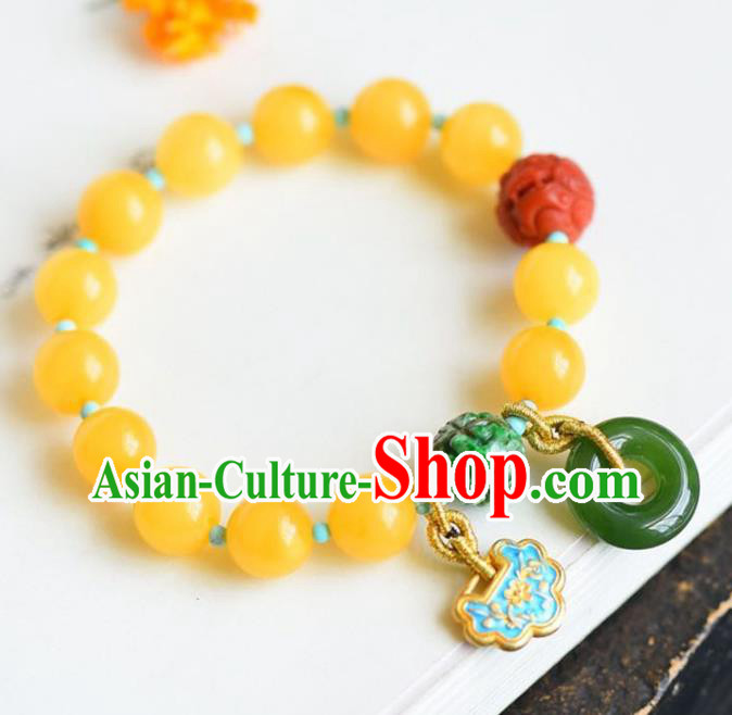 China Handmade Beeswax Bracelet Traditional Jewelry Accessories National Cloisonne Jadeite Bangle