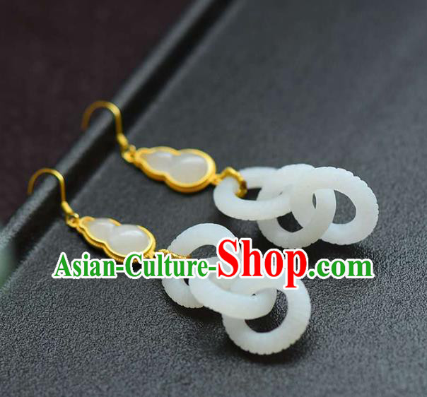 Handmade China Jade Accessories Gourd Earrings Jewelry Traditional Cheongsam Eardrop