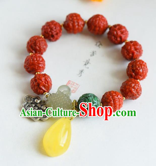 China Handmade Agate Carving Dragon Bracelet Traditional Jewelry Accessories National Beeswax Silver Bangle