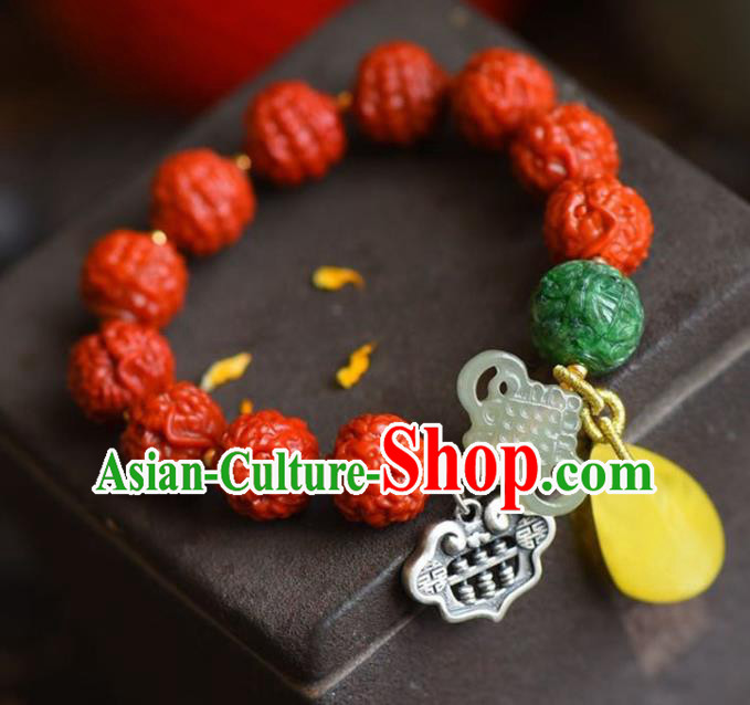 China Handmade Agate Carving Dragon Bracelet Traditional Jewelry Accessories National Beeswax Silver Bangle