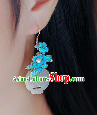 Handmade China Wedding Pearls Eardrop Accessories Jade Jewelry Traditional Cheongsam Blue Peony Earrings