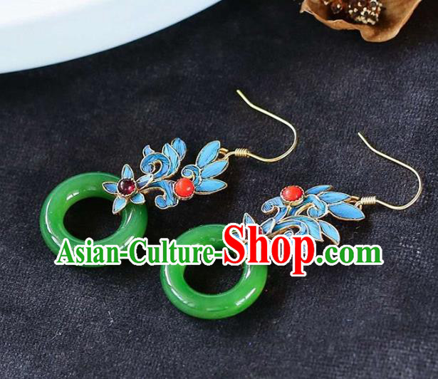 Handmade China Jade Peace Buckle Eardrop Accessories Traditional Jewelry Cheongsam Garnet Earrings