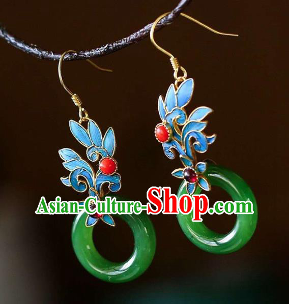 Handmade China Jade Peace Buckle Eardrop Accessories Traditional Jewelry Cheongsam Garnet Earrings